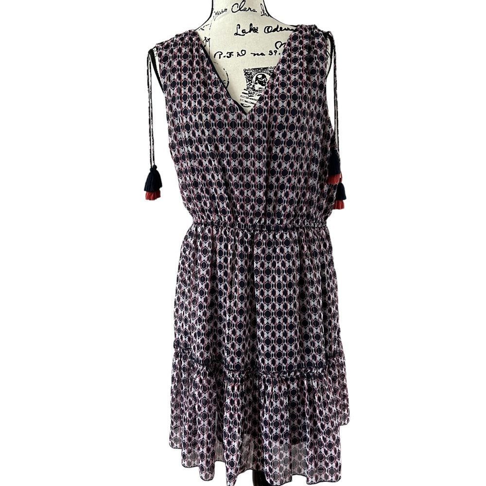 Vince Camuto Printed Metallic Chiffon Fit and Flare Dress